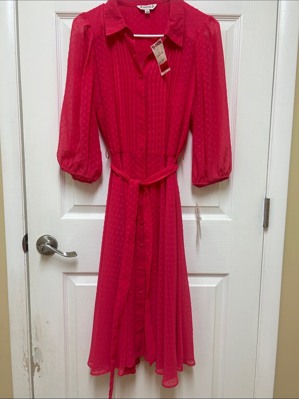 T.J.Maxx Bright Pink Button-Front Belted Midi Dress